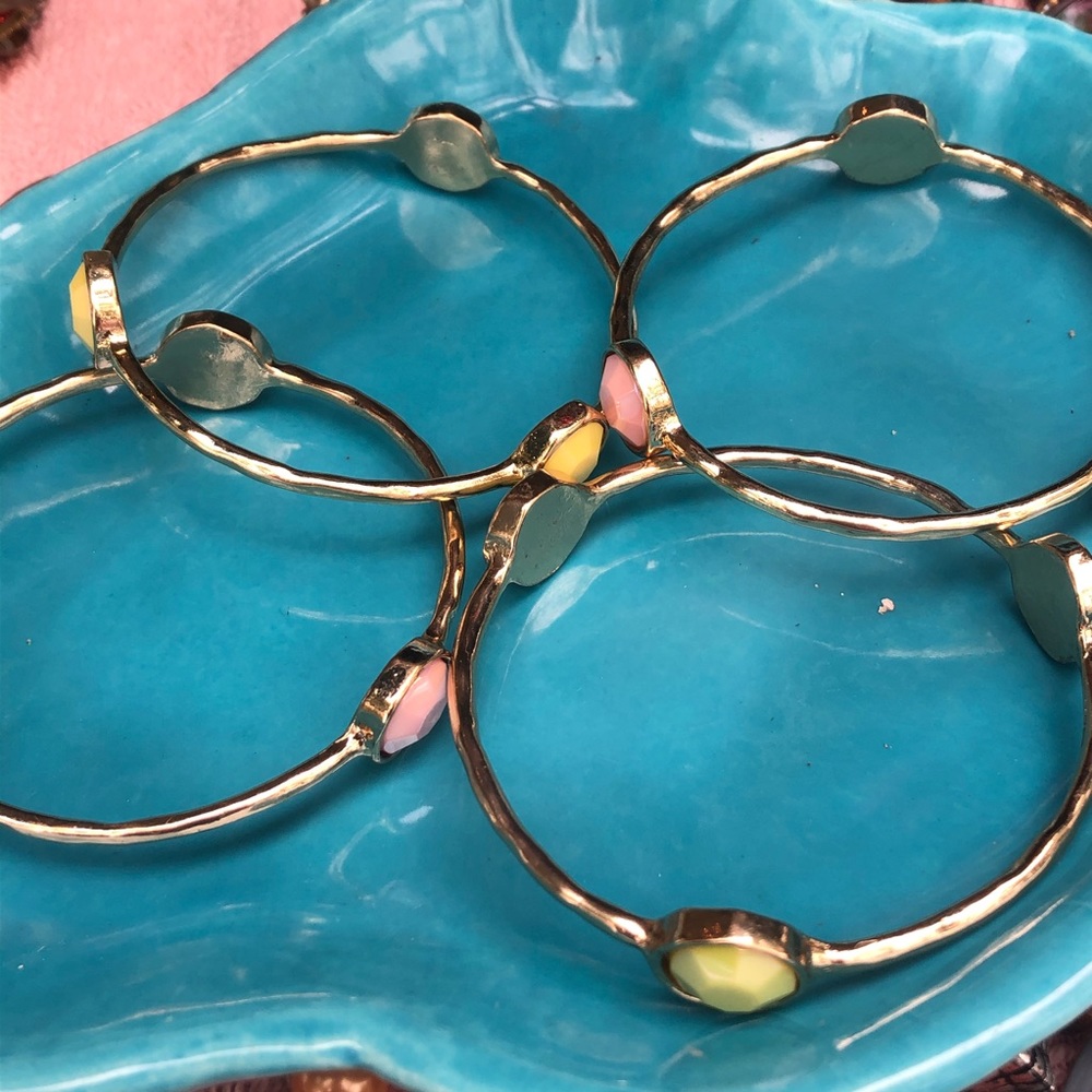 Goldtone Stacking Bangles with Rhinestones - Picture 3 of 4